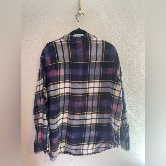 Madewell up cycled roses, bleach dyed in blue, purple, and yellow Plaid flannel - Picture 5 of 6